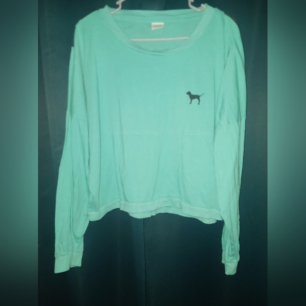 PINK Victoria's Secret Green Relaxed Crop Sweatshirt